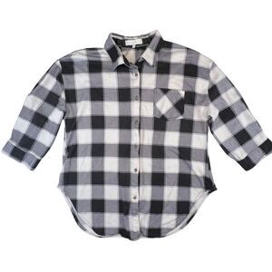 Eden & Olivia Button Down Shirt XL White Buffalo Plaid Soft Grunge Modern Top